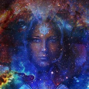Beautiful Painting Of A Goddess Woman With Space Color Background