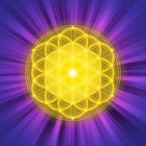Golden Spiritual Geometry Shape With Purple Background