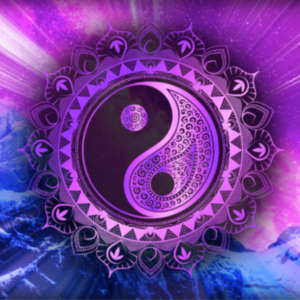 yin and yang symbol in purple and blue colours